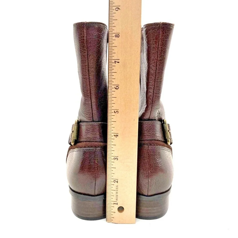 Talbots‎ Ankle Boots Brown Leather Side Zip Womens 8.5 B Brazil Buckle Strap